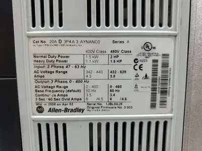 USED Allen-Bradley 20AD3P4A3AYNANC0