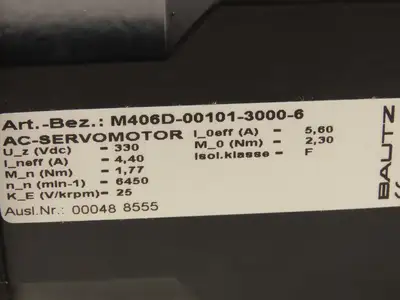 Bautz M406D-00101-3000-6 AC Servo Motor 330V 4.4A 6450RPM