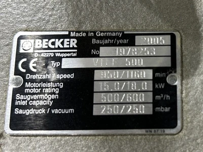 Used 2005 BECKER VTLF 500 Vacuum Pumps Ontario CA | MachineryMax #1403178