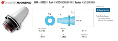 D'Andrea CAT50 MB80 Modular Tool Holder 62mm Pro 41.6.80.01.050.45 (LOC2777A)