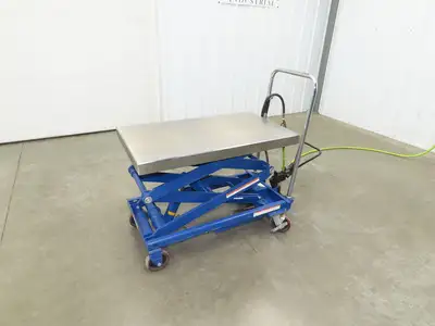 Vestil 800lb Air Hydraulic Mobile Scissor Lift Cart 49" Height 20x35" SS Top