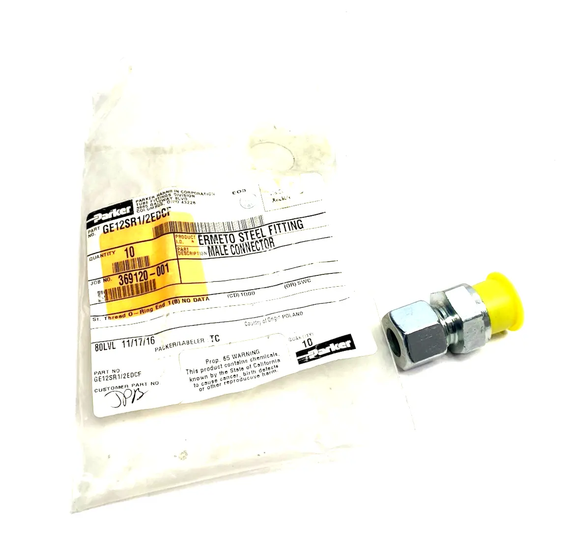 USED PARKER ERMETO DIN MALE STUD ADAPTER TUBE FITTING