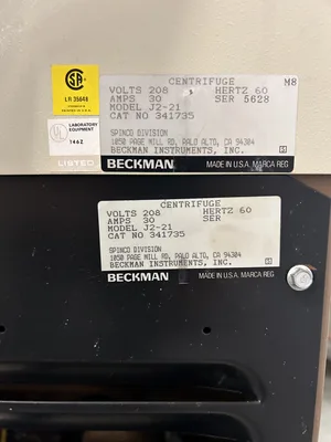 Beckman J2-21 Refrigerated Centrifuge	 (no rotor)