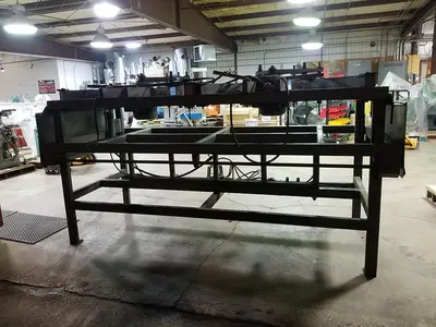8 Spindle 8ft Wide Cap. x 1ft Deep HD Vertical Boring machine, Variable Spindle spacing, Feed Through Design for long pieces,  3PH Motors, Needs Some Repair