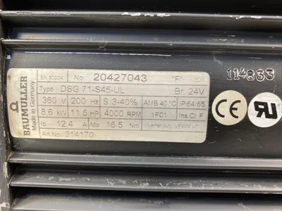 BAUMULLER SERVO MOTOR DSG 71-S45-UL 314170 11.5HP With New Encoder REF