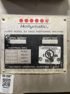 182-0204 2020 Hollymatic 54 Pattymaker Auto Food  Forming Portioning Machine