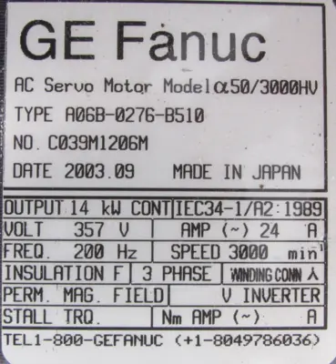 USED FANUC A06B-0276-B510 SERVO MOTOR A06B-2000-T321 A06B0276B510