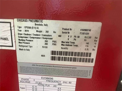 Used 2019 CHICAGO PNEUMATIC CPX350 Refrigerated Air Compressor Dryers California US | MachineryMax #1319625