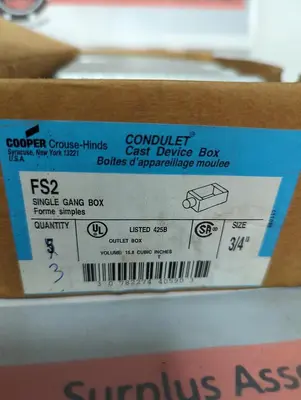 New | in-Stock CROUSE-HINDS FS2 Miscellaneous Equipment (Electrical & Power) Ohio US | Surplus Asset Holdings #1363942