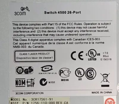 3COM 3CR17561-91 24-Ports Ethernet Network Switch (BIN751)