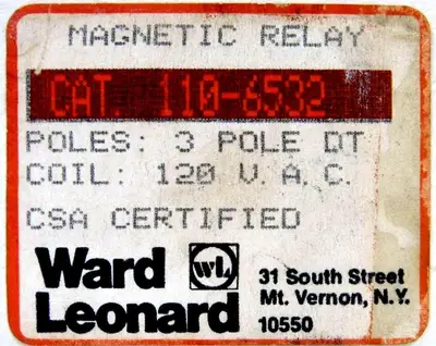 NEW WARD LEONARD 110-6532 MAGNETIC RELAY 1106532