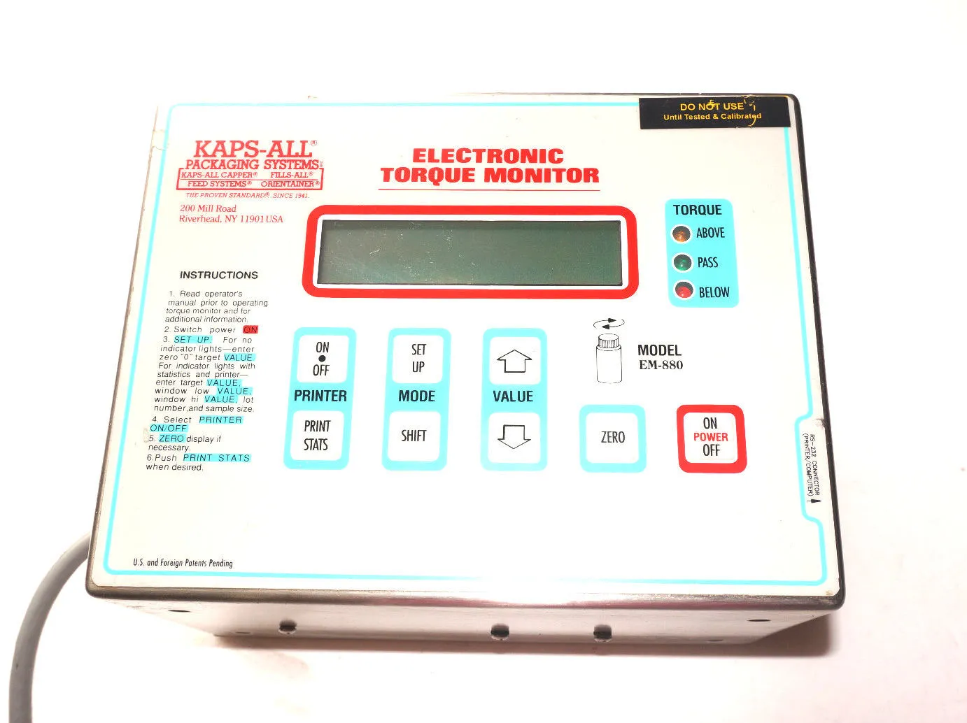 USED KAPS-ALL EM-880 ELECTRONIC TORQUE MONITOR EM880