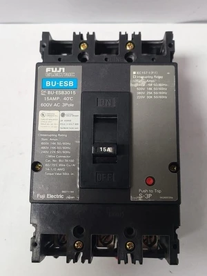 Fuji BU-ESB 3015 Circuit Breaker 15 Amp 600 VAC 3 Pole BU-ESB3015