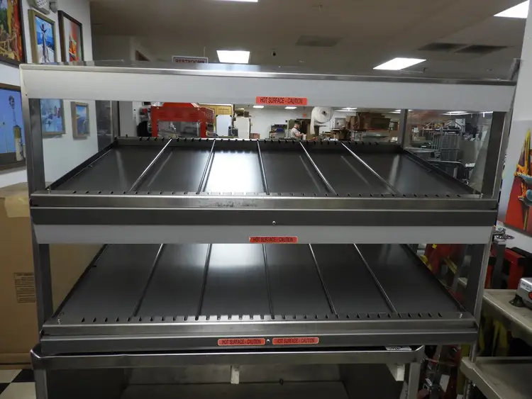 Used JS Used Hatco GRSDS-41D Glo-Ray 41" Slanted Double Shelf Warming Merchandiser Display 220V - JS Heated Cabinets & Displays Illinois US | Falcon Restaurant Supply #1376465