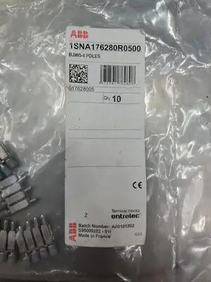 ABB 1SNA176280R0500 TERMINAL BLOCKS, BJMI5-4 POLES JUMPER, Lot of 10. 4F-47/1
