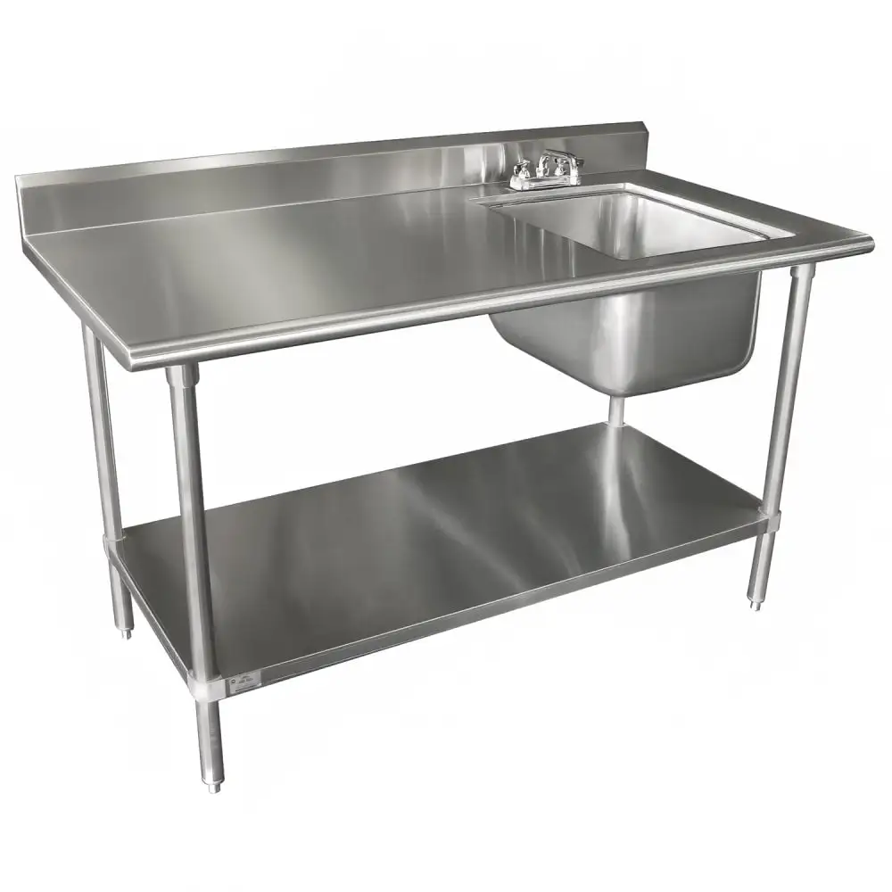 Advance Tabco KLAG-11B-304R-X 48" Work Table w/ Right Sink - 5" Backsplash, Undershelf, 16 ga Stainless Steel