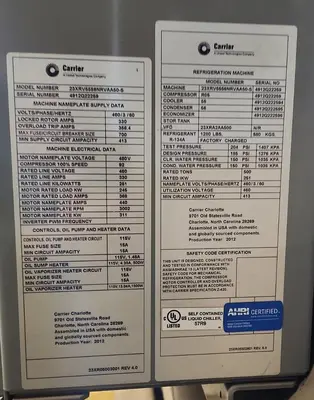 USED 2012 CARRIER 500 TON CHILLER