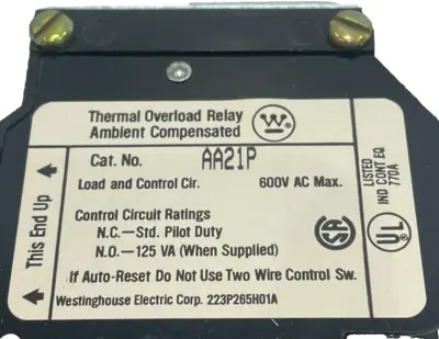 NEW CUTLER HAMMER AA21P THERMAL OVERLOAD RELAY 1 POLE SIZE 2