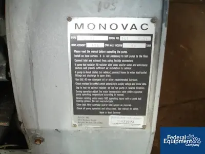 USED Busch Busch Monovac Vacuum System, Type 216.002, 10 HP