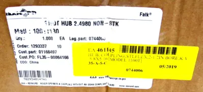 NEW REXNORD 0744006 1100T HUB 2.4980 NON-STK