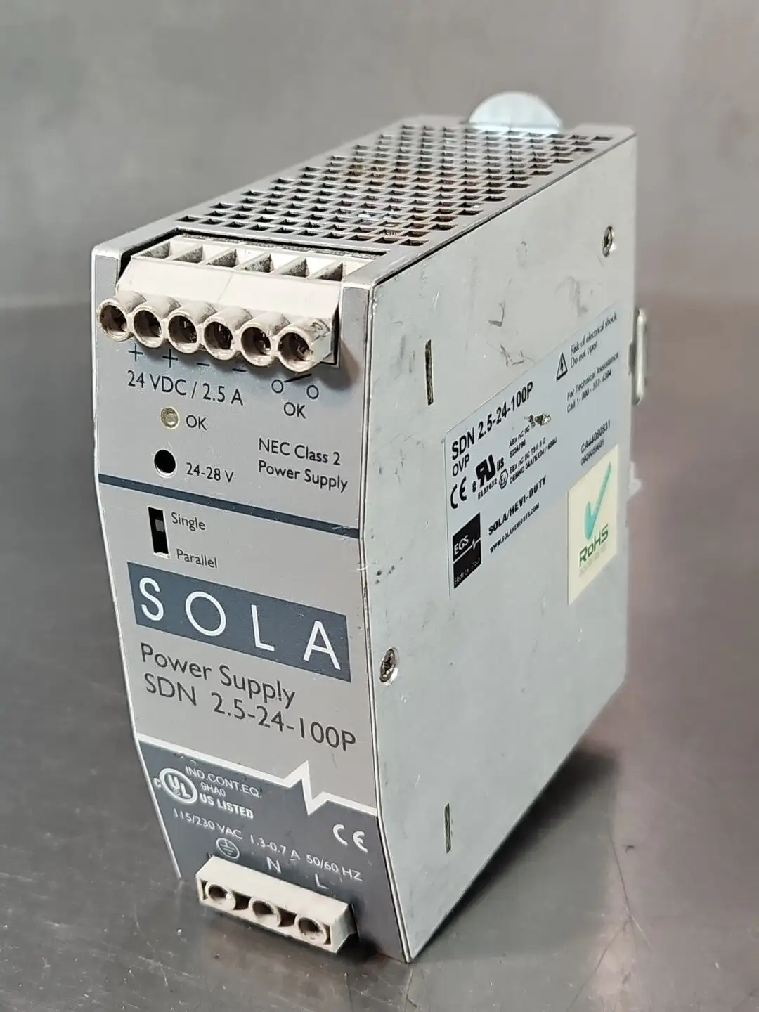 Emerson SOLA SDN-2.5-24-100P Power Supply 115/230 VAC 50/60 Hz 2.4 A (BIN243)