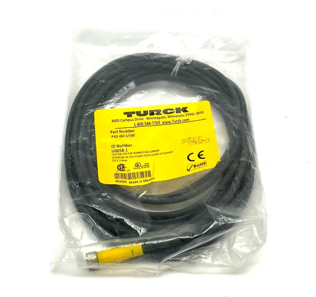 NEW TURCK PICOFAST SINGLE ENDED CORDSET 5M LENGTH U0058-1