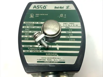 USED ASCO 1/4" 2-WAY SOLENOID VALVE W/ RED DOT CONDUIT FITTING