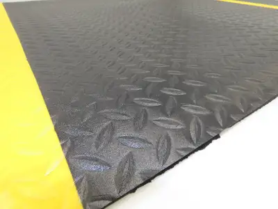 Uline Anti-Fatigue Black Foam Floor Mat 36"x 36" Yellow Border Work Lot of 2