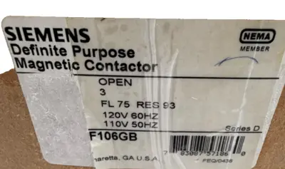 NEW FURNAS 42FE35AF106GB DEFINITE PURPOSE MAGNETIC CONTACTOR 3 POLE 75 AMP