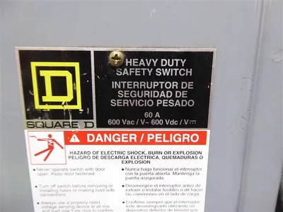 Square D HU362 Heavy Duty Non-Fusible Safety Switch 60 Amps 600V Used
