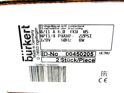 NEW BURKERT 00450205 VALVE 120V 60HZ