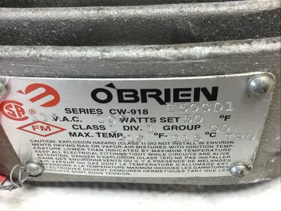 O’Brien CW-918 Heating Element 100 Watts 115 VAC Set 50°F Max Temp 419°F 215°C