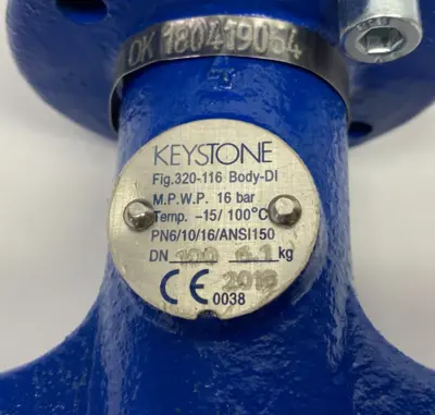 USED KEYSTONE SEATED BUTTERFLY VALVE DN100 DUCTILE IRON BODY