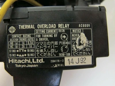 HITACHI H11 25H92 AC Magnetic Contactor AC600V W/Thermal Overload Relay TR12B-1E