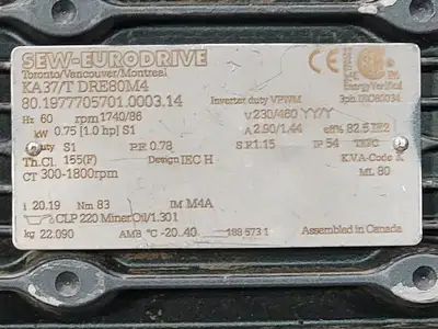 Used SEW-EURODRIVE KA37/T DRE80M4 Motors (misc) British Columbia CA | Lenmark #246578