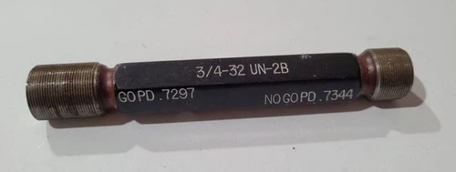 3/4-32 UN-2B GO & NO GO Thread Plug Gage Go P.D. .7297 & NoGo P.D. .7344