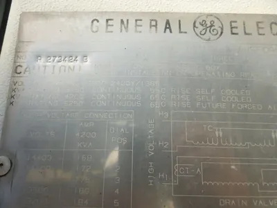 3750 KVA GE Silicone Transformer, 13.8KV Pri, 2400Y/1385V Sec