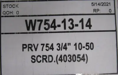 NEW HOFFMAN SPECIALTY 754 PRESSURE REDUCING VALVE 3/4" W754-13-14