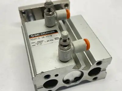 USED SMC DOUBLE ACTING GUIDED PNEUMATIC CYLINDER 16MM BORE 30MM STROKE