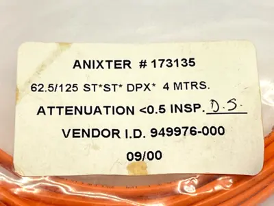 173135 | Anixter  Fiber Optic Cable 62.5/125 ST ST DPX 4m - New