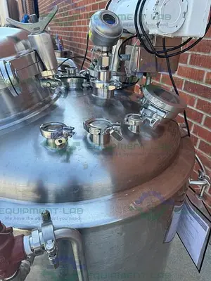 USED PRECISION STAINLESS 500 LITER STAINLESS STEEL JACKETED REACTOR  W/ 0.5 HP MIXER