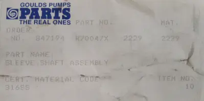NEW GOULDS R70047X SHAFT SLEEVE ASSEMBLY 316SS R70047X-2229