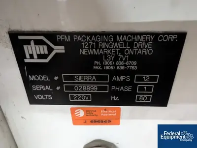 N/A PFM Packaging Horizontal Flow Wrapper, Model Sierra