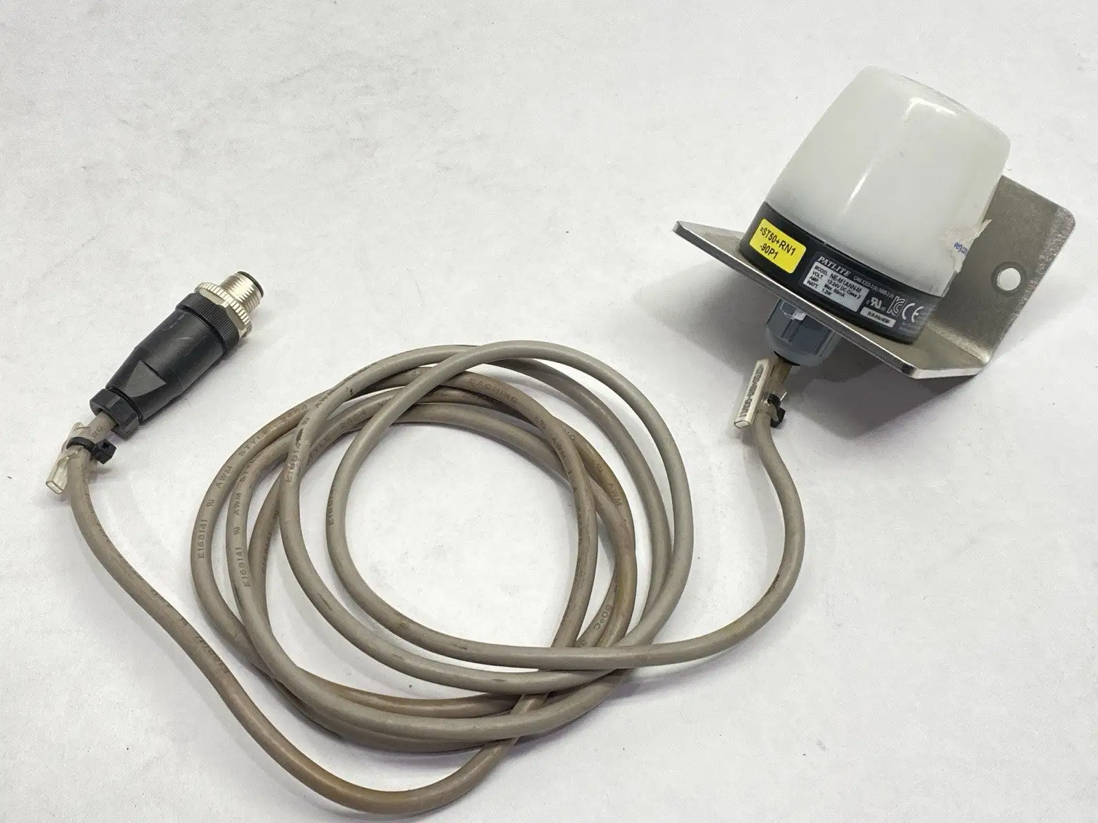 USED PATLITE BEACON LIGHT MALE M12 5-PIN 12-24VDC W/ BRACKET