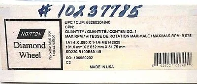 NEW NORTON SD220-R100B69-1/8 GRINDING WHEEL A1A 4X.080X1-1/4 SD220R100B6918