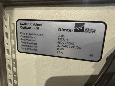 4" HIGH X 12" WIDE DIMTER OPTICUT MODEL #S50 CROSS-CUT AUTOMATIC WOOD SAW, NEW 2003: STOCK #22921