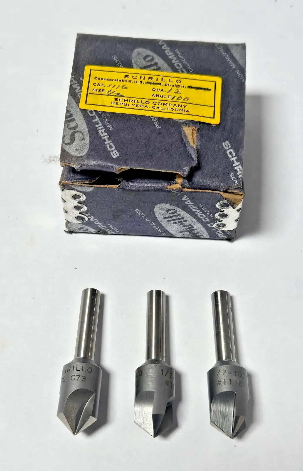 Schrillo 1/2" High Speed Steel Countersink 100 Degree #1116 USA Lot of 3