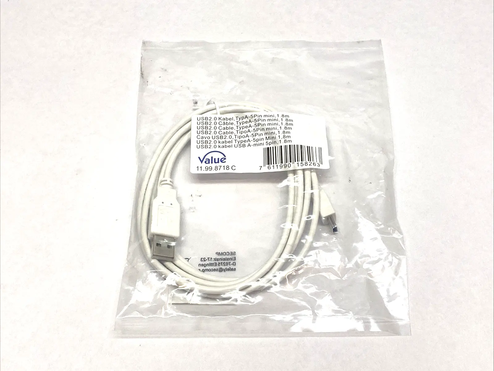 New | in-Stock Value USB 2.0 Type A 5-Pin Cable 1.8m Cable & Wire Michigan US | Maverick Industrial Sales #1397906