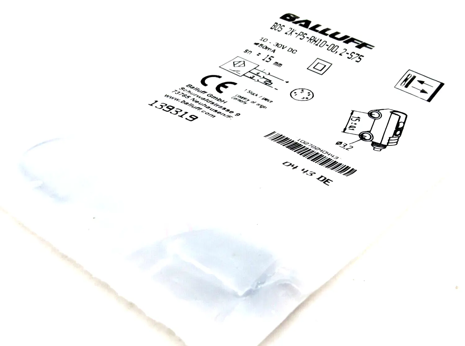 NEW BALLUFF 139319 PHOTOELECTRIC SENSOR BOS 2K-PS-RH10-00,2-S75