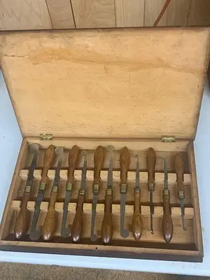 5981-385  Antique Holtzapffel & Co Ornamental Lathe Wood Shaping / Turning Tools, Set of 12, London Rare!